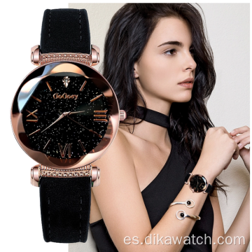 Relojes Gogoey, reloj de cuero con cielo estrellado para mujer, pulsera de vestir elegante con diamantes a la moda para mujer, reloj femenino de alta calidad